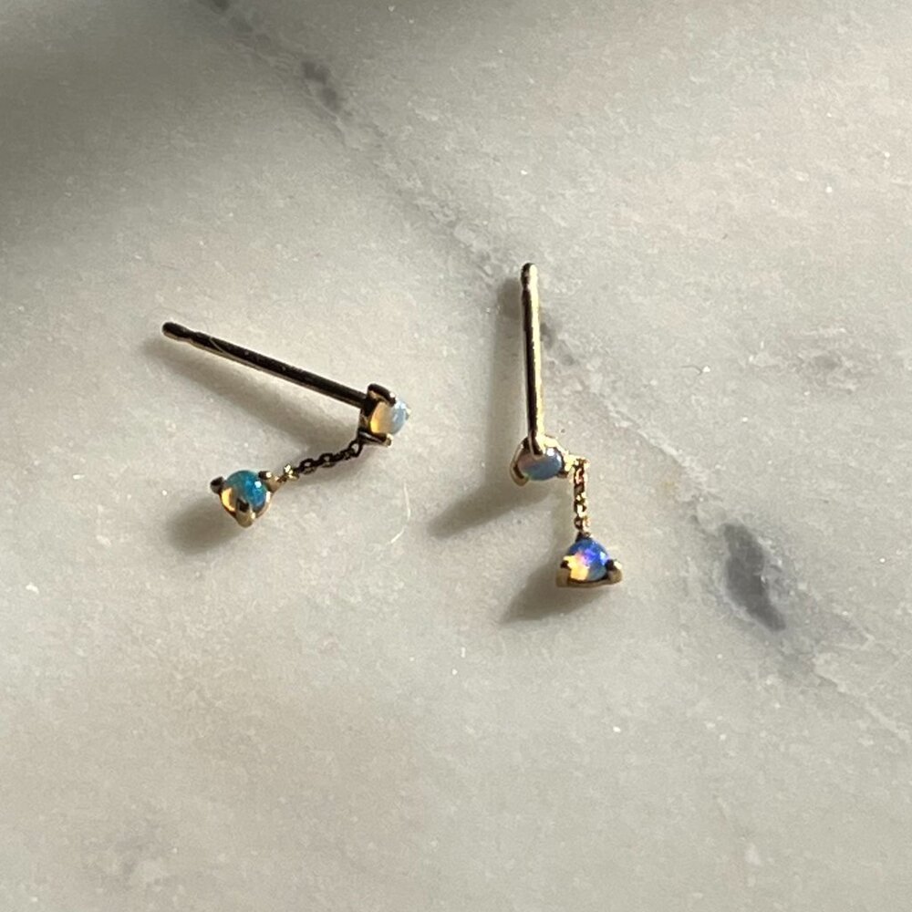 Catbird - Wwake Dangly Opal Earrings (pair) 14kt gold - *no backs* - Picture 2 of 5
